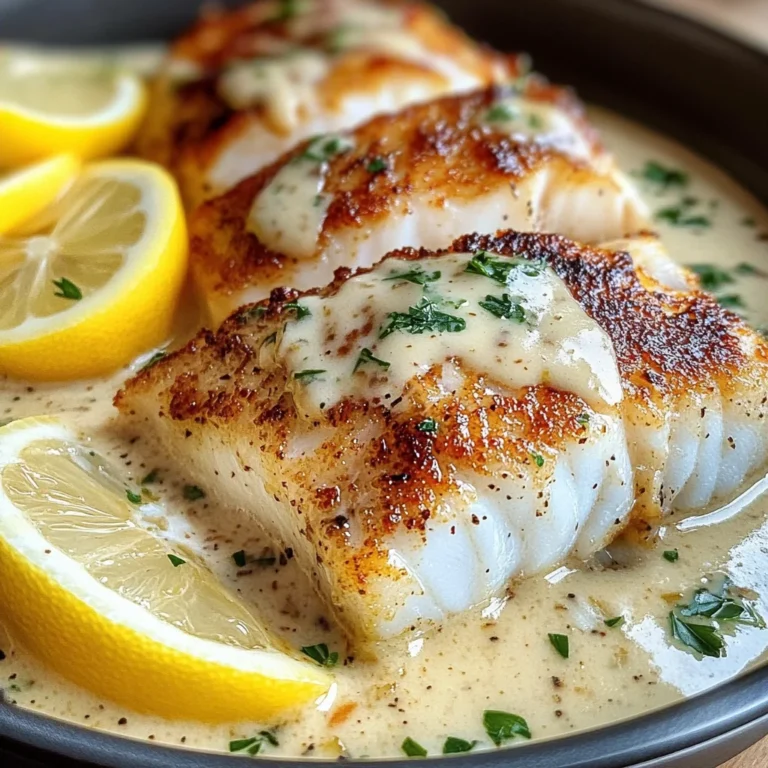 Baked Cod With Creamy Garlic Sauce & Lemon