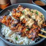 Grilled Chicken Skewers With Coconut Rice & Peanut Sauce