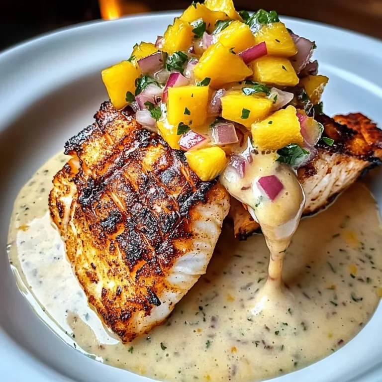 Grilled Fish With Mango Salsa & Creamy Sauce