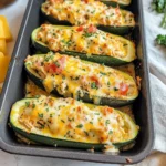 Stuffed Zucchini Boats (With Creamy Chicken)