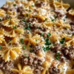 Creamy Parmesan Garlic Beef Bowtie Pasta