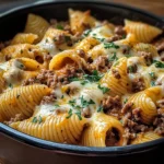 Crockpot Cheesy Ranch Beef Pasta Shells