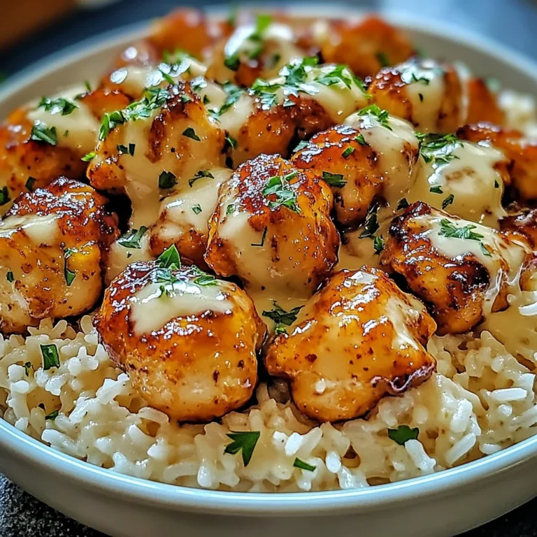 Honey Garlic Chicken Bites Over Creamy Rice